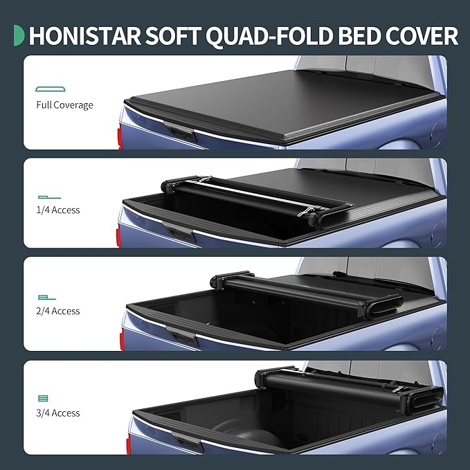 Soft Quad-fold Tonneau Cover Fit for Dodge Ram 1500 2009-2025 (Incl. Classic & New), Fleetside 5.7 Ft Bed (Without Ram Box)