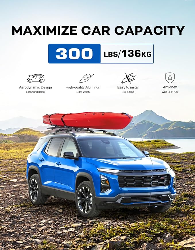 Lockable 300lbs Roof Rack Cross Bars Compatible with 2025 2026 Chevy Chevrolet Equinox with Raised Side Rails (Not for EV), Heavy Duty Aluminum Roof Rails Crossbars Cargo Black Rooftop.