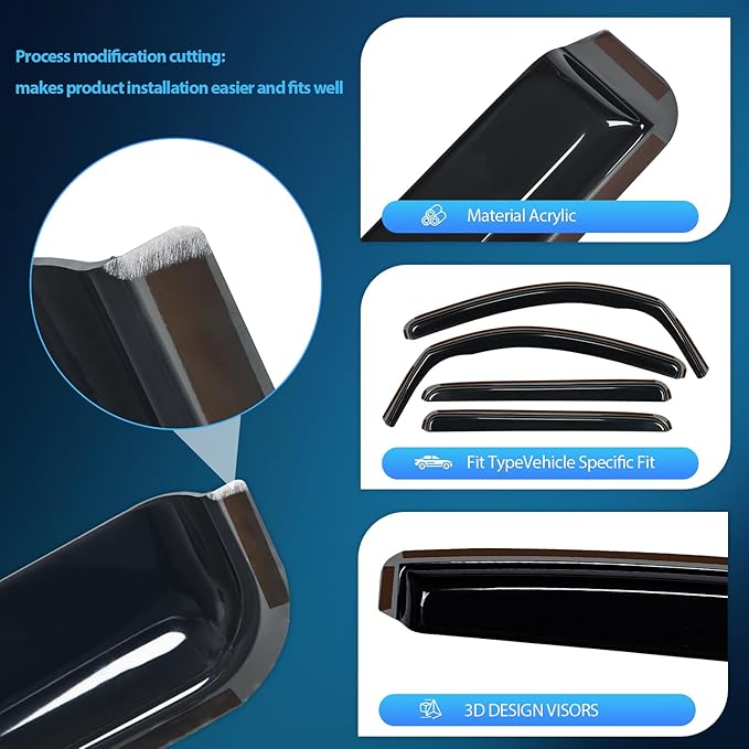 Nilight in-Channel Rain Guards for Toyota Tundra Crew Max 2007 2008 2009 2010 2011 2012 2013 2014 2015 2016 2017 2018 2019 2020 2021, Vent Window Visors, Original Window Deflectors-4PCS