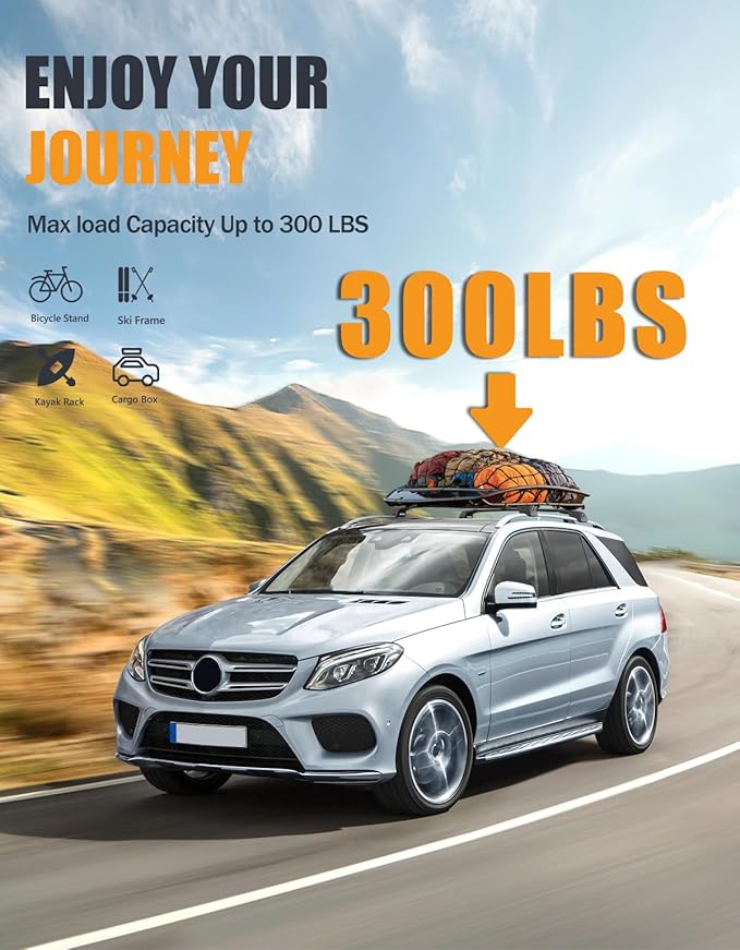 KINGGERI 300lbs Lockable Roof Rack Cross Bars Compatible with Mercedes Benz GLE 2015-2025 with Raised Side Rails, Heavy Duty Aluminum Roof Rails Crossbars Luggage Accessories