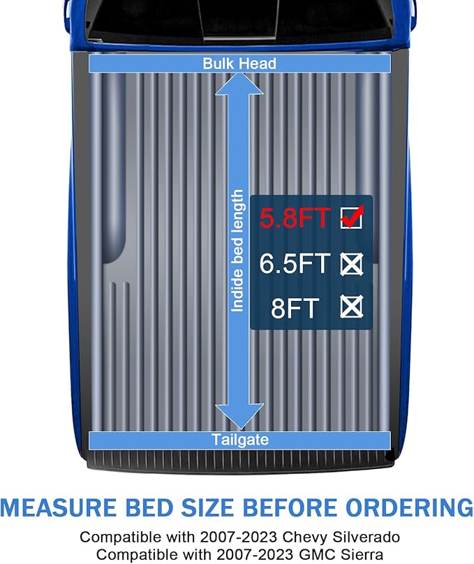 Soft Tri-Fold Truck Bed Tonneau Cover Compatible with 2007-2023 Chevy Silverado GMC Sierra 5.8FT Bed