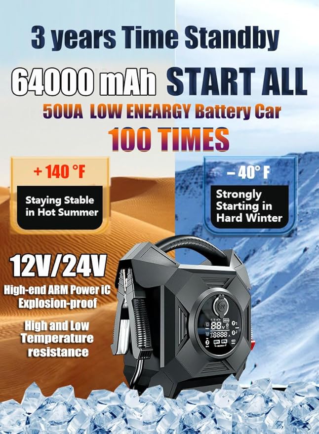 Truck Jump Starter Heavy Duty,CAT797 30000A 12V/24V Battery Jumper Starter Portable,-40F° Start Battery Booster Pack,for Semi Truck,Gasoline/99L and Diesel Engines Up to 50L,Class 8