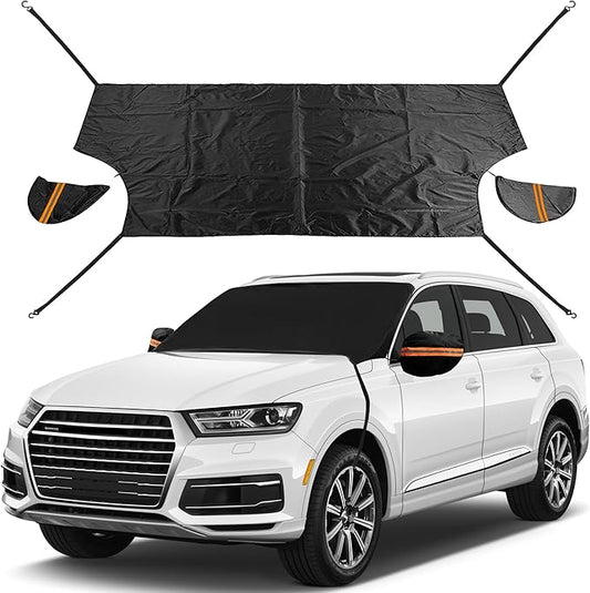 EXQUISLIFE Windshield Snow Ice Cover for Cars, Extra Larger Size 82 x 62 inches Shade, Waterproof Winter Frost and Sunshade Cover with Side Mirrors Cover, Windshield Protector for Cars, SUVs, Trucks