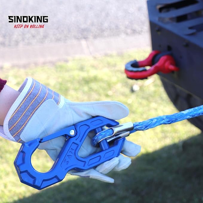 SINOKING Winch Fairlead with Tow Hook, Aluminum Hawse Fairlead with Grade 80 Forged Steel Winch Hook, 45000lb Break Strength Winch Fairlead Hook Set for Off-Road Vehicle Recovery, Black and Blue