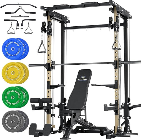 Major Fitness Drone3 Smith Machine – All-in-One Home Gym Squat Rack with Weight Bar, Cable Crossover Machine – Heavy-Duty Fitness Equipment for Strength Training and Full-Body Workouts