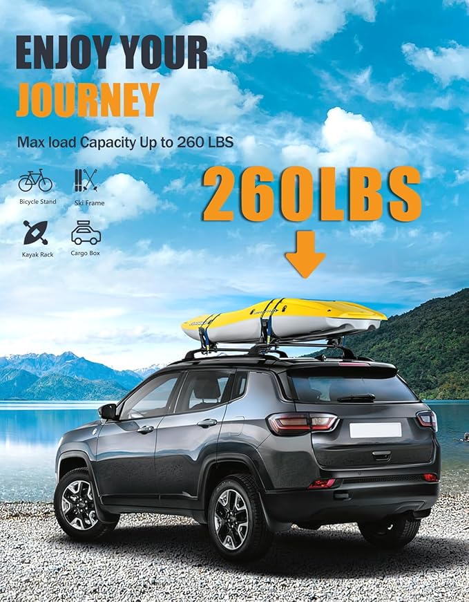 KINGGERI 260lbs Lockable Roof Racks Cross Bars Compatible with Jeep Compass 2018-2025, All Aluminum Heavy Duty Crossbars Rooftop Cargo Basket Luggage Kayak Canoe Snowboard Bike SUV Accessories