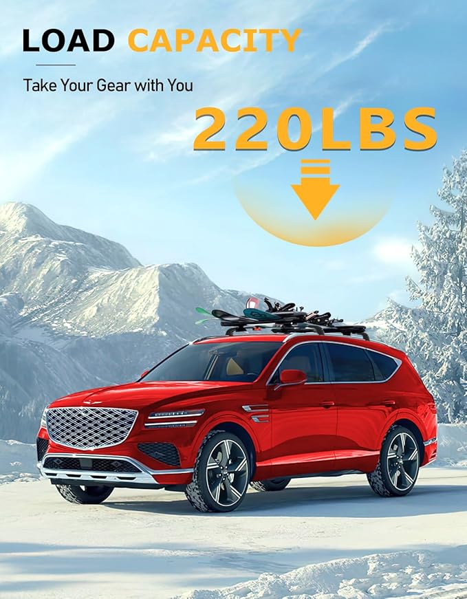 Tuyoung 220lbs Lockable Roof Rack Cross Bars Compatible with Genesis GV80 2021 2022 2023 2024 2025, Heavy Duty Anti-Theft Aluminum Roof Rails Crossbars Cargo Carrier Bag Black Bike