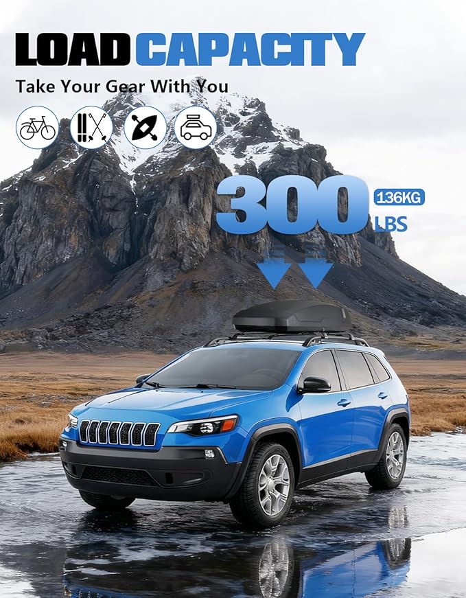 FengYu 300lb Roof Rack Cross Bars Compatible with Jeep Cherokee 2014-2023, Heavy Duty Lockable Aluminum Roof Rails Crossbars Cargo Bars Canoe Rooftop Black Carrier Luggage