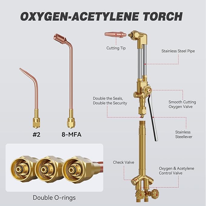 ARCCAPTAIN Oxy Acetylene Cutting Torch, Heavy Duty Cutting Torch Kit, CA2460 Cutting Attachment Weldig Torch with Check Valve, Cutting Tip 1-101 and 8-MFA Heating Nozzle