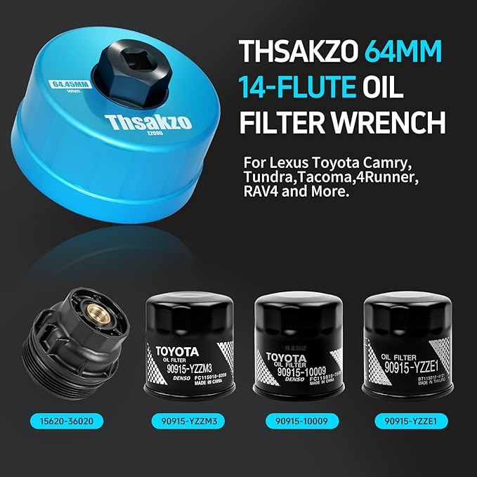 Oil Filter Wrench 64mm 14 Flute Precision CNC Machined Aluminum Oil Filter Removal Tool for Lexus Toyota Camry Tundra Tacoma 4Runner RAV4 and More