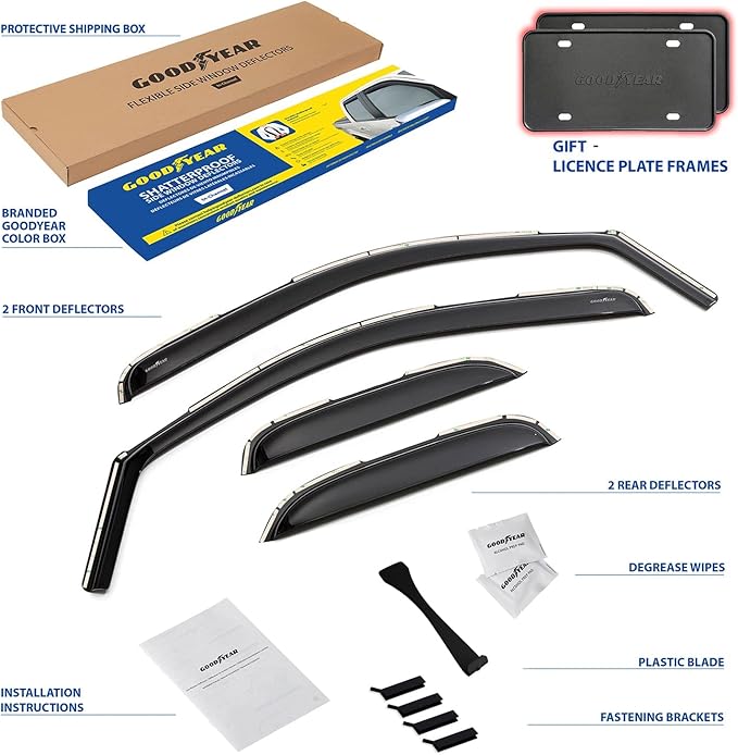 Goodyear Shatterproof in-Channel Window Deflectors for Trucks Chevy Silverado/GMC 1500 Sierra 2007-2013 Extended Cab, Rain Guards, Window Visors, Vent Deflector, Truck Accessories, 4 pcs- GY003418LP