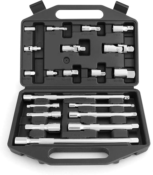 HORUSDY 20-Piece Socket Extension Bar Set, 1/4", 3/8" and 1/2" Drive Socket Extension Set, Universal Joint Socket, CR-V Steel