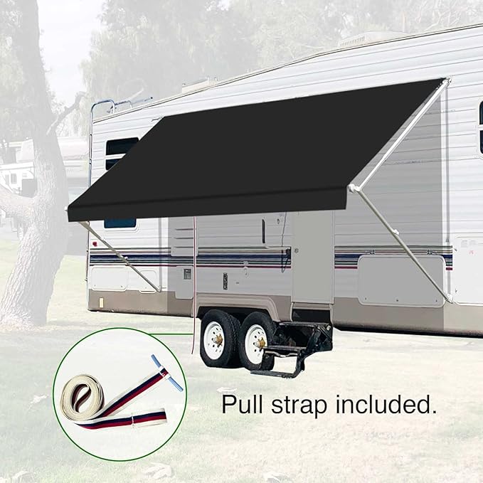 Leaveshade RV Awning Fabric Replacement Motorhome Camper Trailer Awning Fabric Super Heavy Vinyl Coated Polyester 12'3''(Fit for 13' Awning)-Solid Black