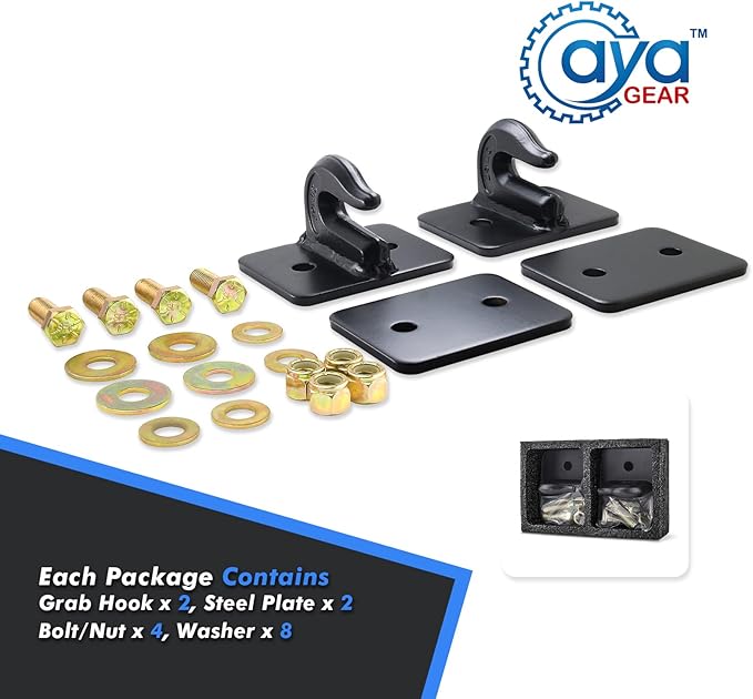 2 Pack 3/8-in Bolt On Grab Hook Mount with Backer Plate Grab Hook Grade 70 Forged Steel Tow Hook Work Well for Loader, Tractor Bucket, RV, UTV,Truck (Black)