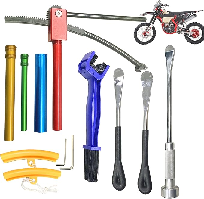 Dirt Bike Tire Changing Tools with Steel Spoons Kit for Enduro and Motocross Compact Dirt Bike Tire Changer for 16" to 21" Wheels Replacement (Complete Accessories)