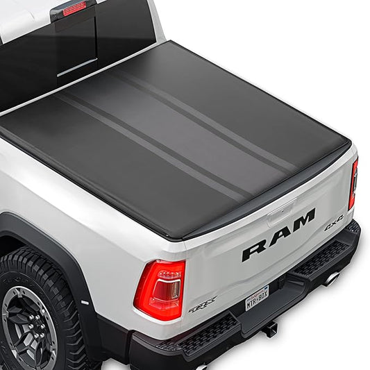 Stripe Truck Tonneau Cover for Ram 1500 (2009-2024) / Ram 2500 & 3500 (2009-2024) with Extra Short 5.7 ft Bed Length, All-Weather Soft Roll-Up Truck Bed Cover
