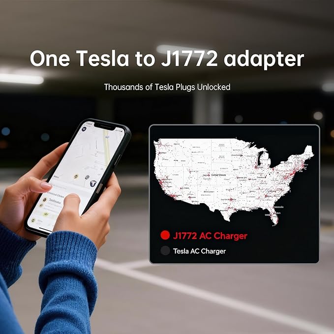 QIAO)) Upgraded Tesla to J1772 Adapter, Max 80A/250V NACS to J1772 Charger with Extreme Weather Protection & Anti-Drop Safety Lock for J1772 EVs on Tesla Home/Destination Chargers (Not Supercharger)