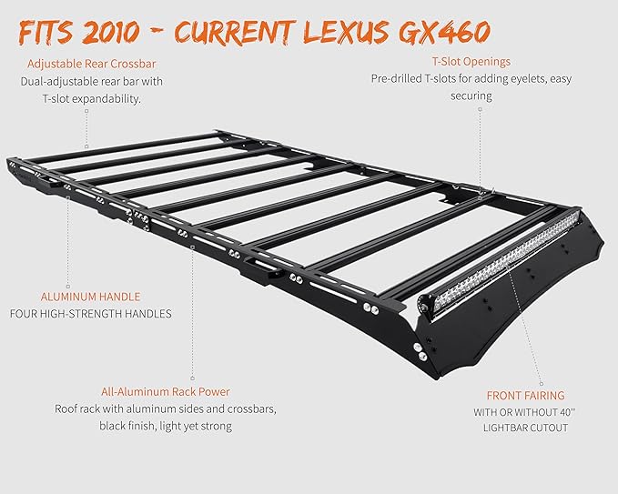 Roof Rack for GX460 2010-2023 - High-Strength Aluminum, Easy Install with Factory Mounts
