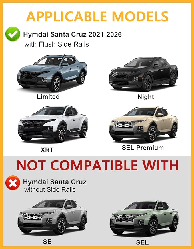 Tuyoung Roof Rack Cross Bars Compatible with Hyundai Santa Cruz 2021-2026 SE SEL Premium Night Limited, 220lbs Lockable Heavy Duty Anti-Theft Aluminum Roof Rails Crossbars Cargo Carrier Bag Black Bike