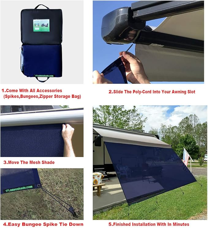 Tentproinc RV Awning Sunshade Screen 8' X 20' 3'' (Fit for 21' Awning) Mesh Sun Shade for RV Awning Sunscreen Block UV Glare Motorhome Camping Trailer Awning Shadescreen - 3 Year Warranty (Navy Blue)