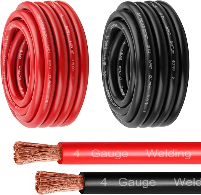 4 Gauge Battery Cable - 20FT Red + 20FT Black 4 AWG Welding Cable Flexible Stranded Oxygen-Free Pure Copper Wire for Automotive, Battery, Inverter, Solar, Marine and Generator