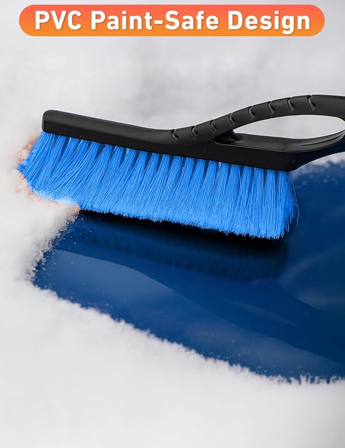 EcoNour 27" Aluminum Snow Brush with Ice Scrapers for Car Windshield and Window | Car Snow Scraper and Brush with Ergonomic Foam Grip Winter Accessories (Blue)