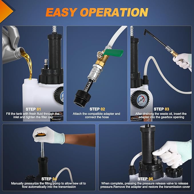 GOOACC Transmission Fluid Pump Kit 3L Automotive Manual Oil Pump Extractor ATF Refill Dispenser Transfer Pump with 8 ATF Filler Adapters Oil Filling Filler Manual System Fluid Extractor Pump Tool Kit