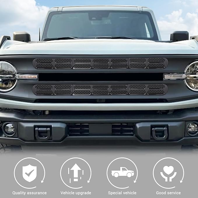 Jimen for Bronco Grille Inserts, 6 Pack Front Mesh Grill Cover Guard Exterior Trim Accessories Compatible with Ford Bronco 2021-2024 (Glossy Black)