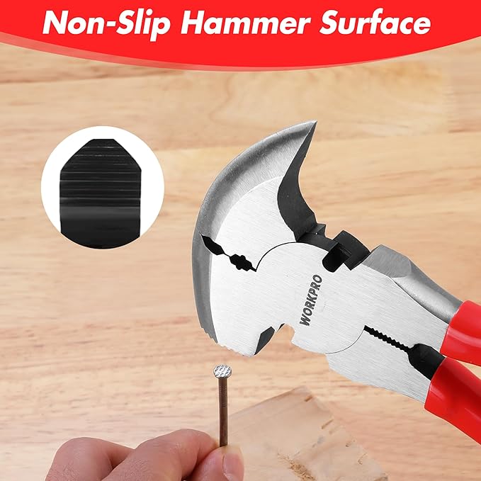 WORKPRO Fencing Pliers, 10-inch Multi Fence Pliers Tool, Heavy Duty Fencing Tools, Barbed Wire Fence Tools, Fence Cutter, Nail Puller, Staple Puller, Cutting Wire, Hammer Head