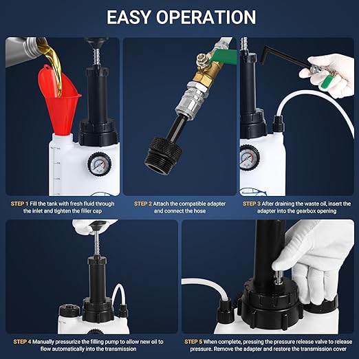 Wayona Transmission Fluid Transfer Pump 3L, 12 ATF Adapters, Manual Automotive Transmission Fill Pump Set Oil Filling Filler System Fluid Transfer Dispenser Pump Tool Kit with Pressure Gauge and Scale