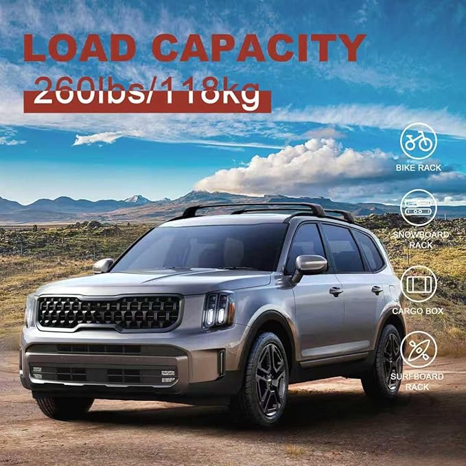 KINGGERI Roof Rack Cross Bars 260lbs Fit for Kia Telluride 2019 2020 2021 2022 2023 2024 2025 EX S SX SX-Prestige, Lockable Heavy Duty Aluminum Roof Rails Crossbars (Not for LX, X-Line or X-Pro)