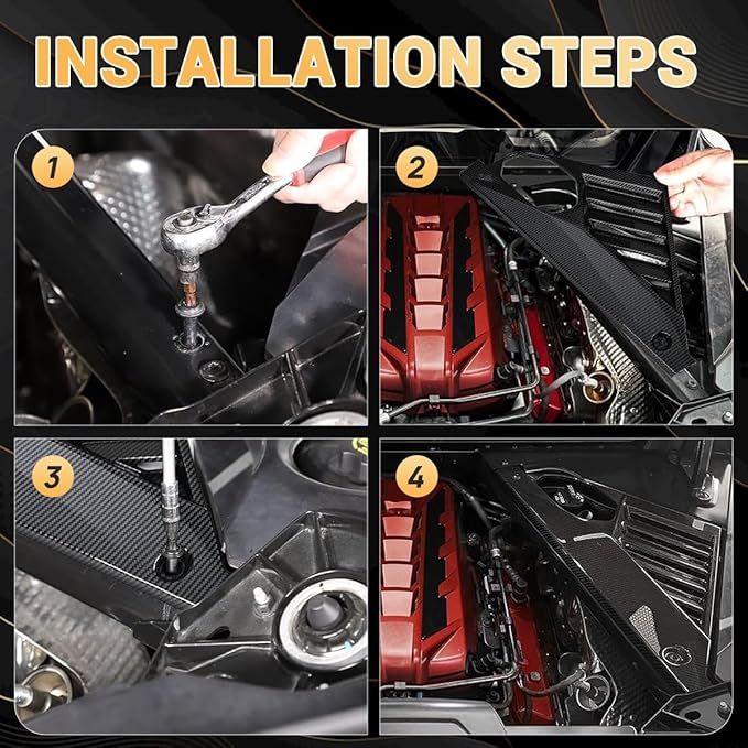 2Pcs Engine Bay Panel Cover,Real Carbon Fiber Rear Engine Covers Left Right Engine Case Guards Protector Compartment Filler Covers for Corvette C8 Stingray 2020+ for C8 Z06 2023+