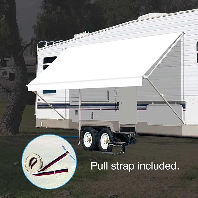 Leaveshade RV Awning Fabric Replacement Camper Trailer Awning Fabric Super Heavy Vinyl Coated Polyester 18'3''(Fit for 19' Awning)-White