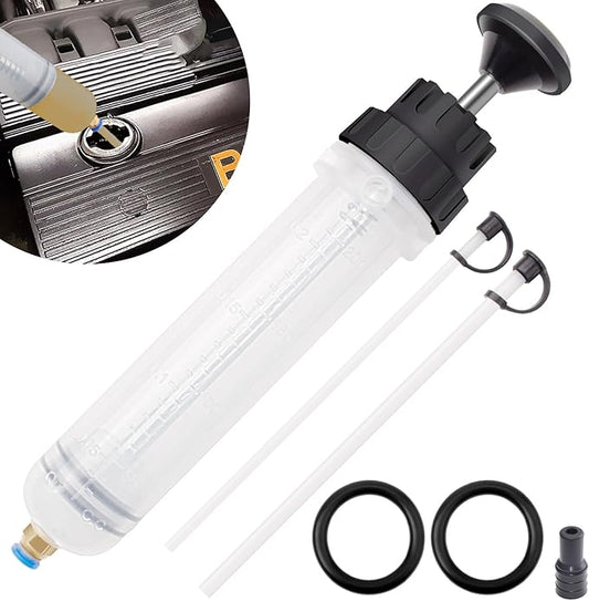 200CC Fluid Extractor, Oil Extractor Pump, Oil Suction Pump Syringe with Two 9.2" Extension Tubes, Vacuum Siphon Pump, Automotive Oil Change Tools for Gasoline