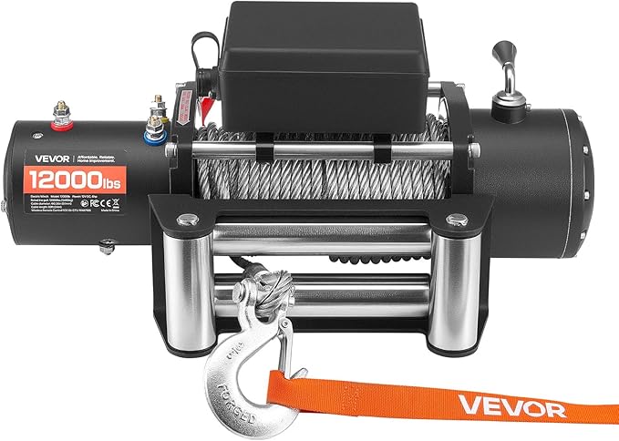 VEVOR Electric Winch, 12000 lbs Load Capacity, 12V DC Truck Winch with Φ0.36 in x 80 ft Steel Rope, Wireless & Wired Remote Control, IP55 Waterproof for Towing SUV Jeep Trailer Boat Off-Road Vehicle
