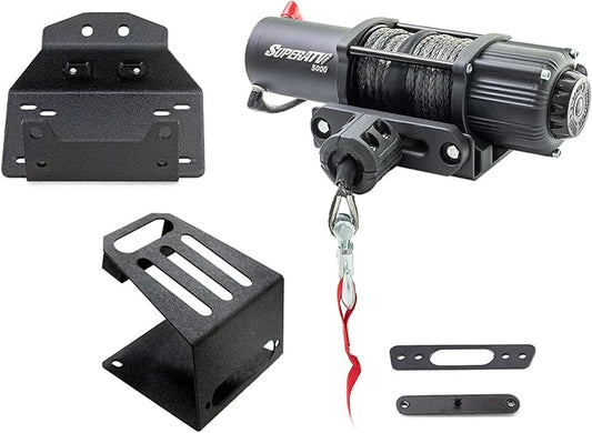 SuperATV Black Ops 4500 LB Winch with Winch Mounting Plate for 2018-2021 Polaris RZR XP Turbo S | 2019-2021 RZR XP 4 Turbo S | For Use with No Bumper | No Drilling Required