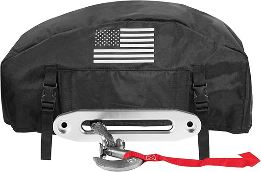 GEVINFA Winch Cover, 2025 Latest Flag Waterproof Dust-Proof Winch Protective Cover, Indoor & Outdoor Winch Accessories for 8000-13500 lbs Electric Winches With Adjustable UV Resistant Cover