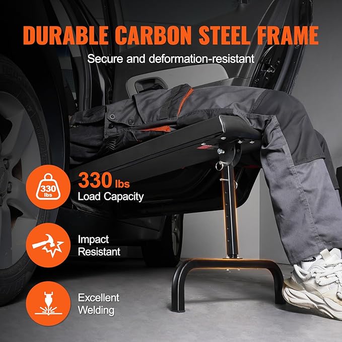 VEVOR Under Dash Creeper, 40 in, 330 lbs Load Capacity Rolling Mechanic Garage Creeper, 20.3-27.4 in Height Adjustable, Laying Down or Upright Inside of Car or Truck, Easy Fold Support for Garage Shop