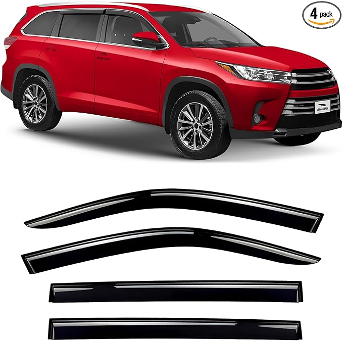 Voron Glass Tape-on Extra Durable Rain Guards for Toyota Highlander 2014-2019, Window Deflectors, Vent Window Visors, 4 Pieces - 120060
