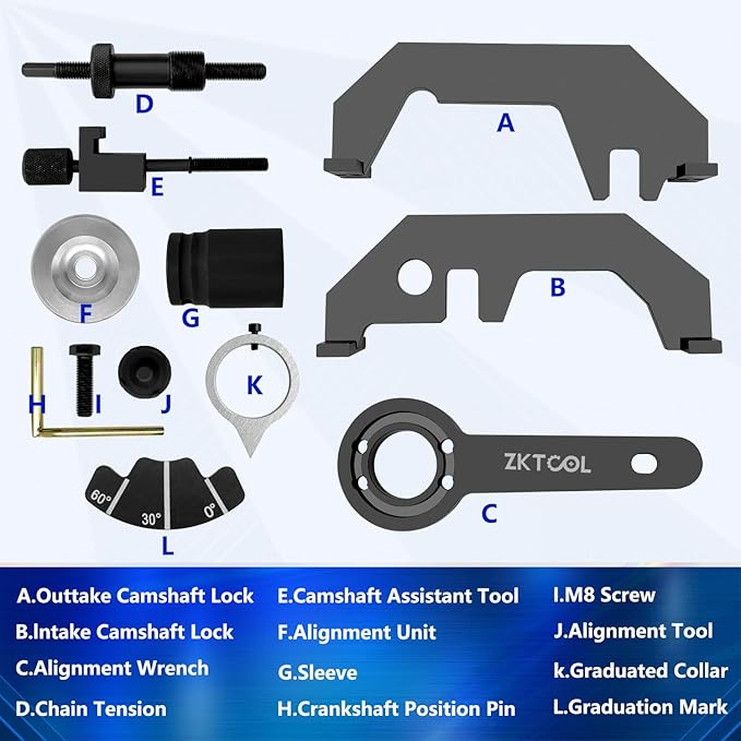 ZKTOOL Engine Timing Alignment Locking Tool kit Compatible with BMW N62 N73 Engine,Timing Chain & Camshaft Alignment Tool Kit Alt,119460.