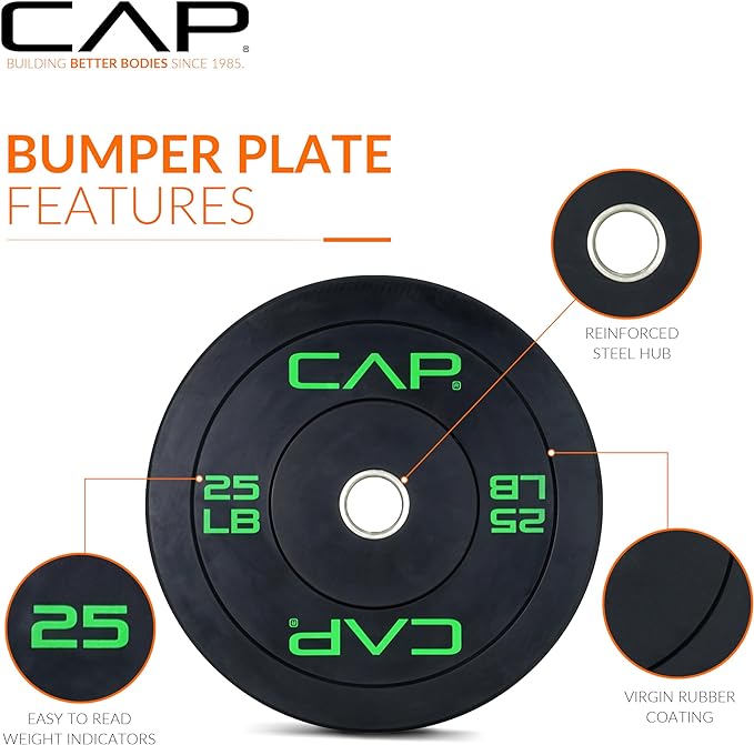 CAP Barbell 2-Inch Olympic Bumper Plate Weight Set | 100-370 lbs | Multiple Options