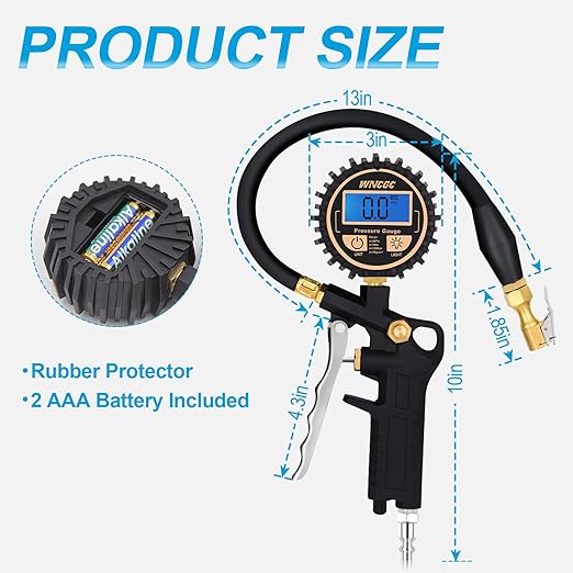 Digital Tire Pressure Gauge with Inflator, 250PSI Air Chuck Compressor Accessories with Quick Connect Coupler Heavy Duty Tire Inflator Gauge, 0.1 Display Resolution for Truck,RV, SUV