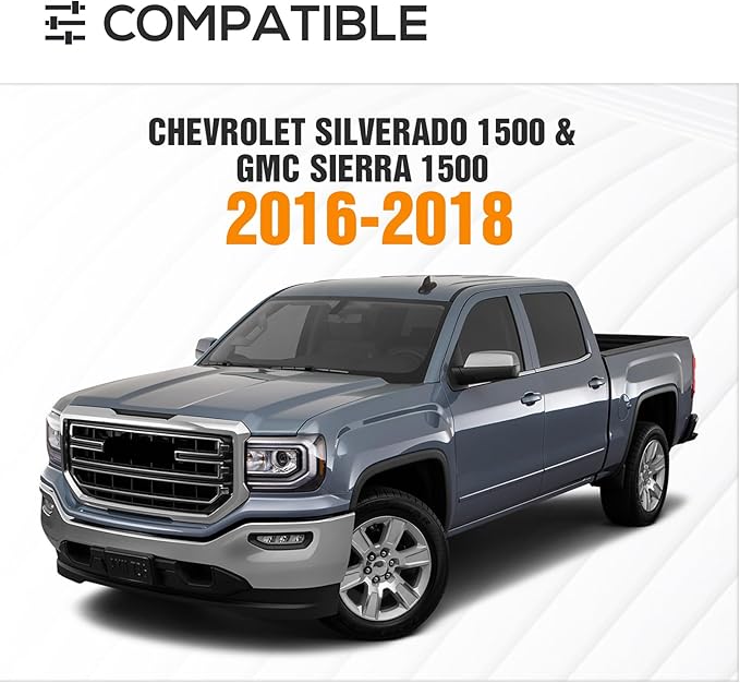 13.8" High Overland Bed Racks Truck Cargo Carrier Compatible with 2016-2018 Silverado 1500 & GMC Sierra 1500 with 2 LED Lights and Bed Rails, Full-Size Truck Rear Ladder Rack Back Cross Bars