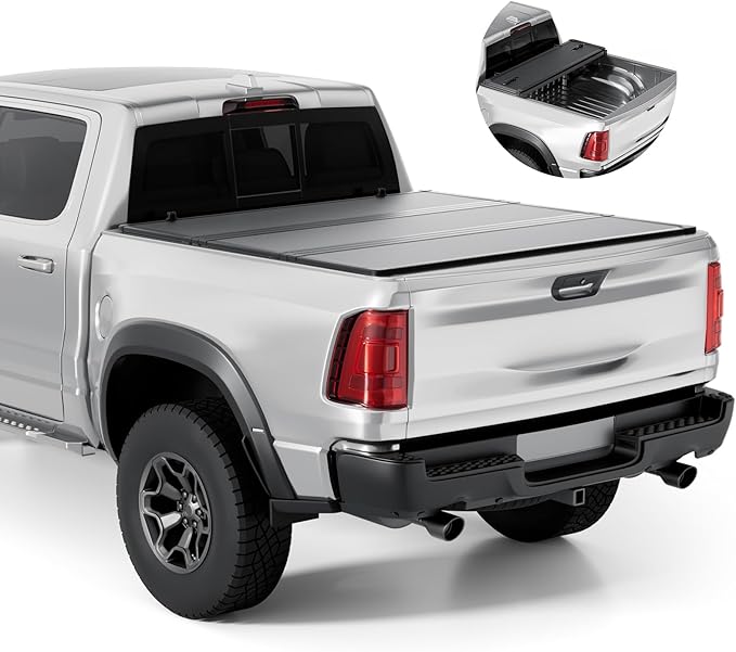 FRP Hard Tri-fold Tonneau Cover Fold Truck Bed Covers Compatible with 2009-2026 Dodge Ram 1500 & 2500 5' 7" Bed Without Ram Box (67.4")