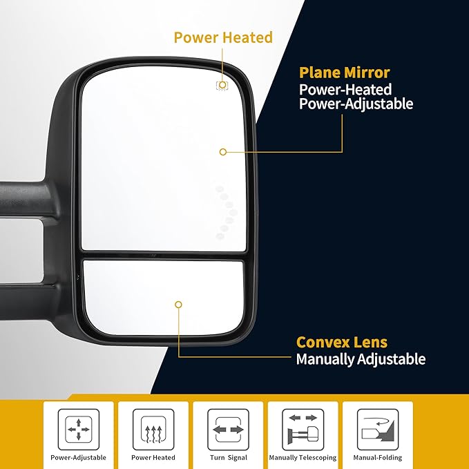 DWVO Extendable Tow Mirrors for 2003-2006 Chevy Silverado & GMC Sierra Classic Models | Power Heated, LED Signal Light, Dual Arm Wider Vision Pickup Accessories