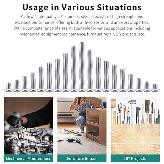 1/4-20 x 1-1/4" Button Head Socket Cap Bolts Screws, 304 Stainless Steel 18-8, Allen Hex Drive, Bright Finish, Fully Machine Thread, Pack of 25