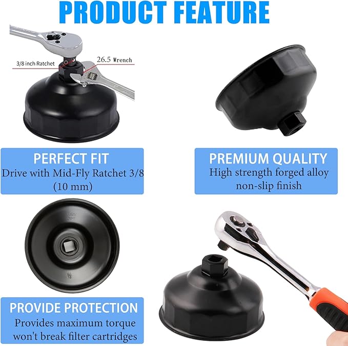 86mm 16 Flutes Oil Filter Wrench Replacement for BMW and Volvo, Oil Filter Cap Removal Tool to Change Oil, Oil Filter Socket Wrench Kit