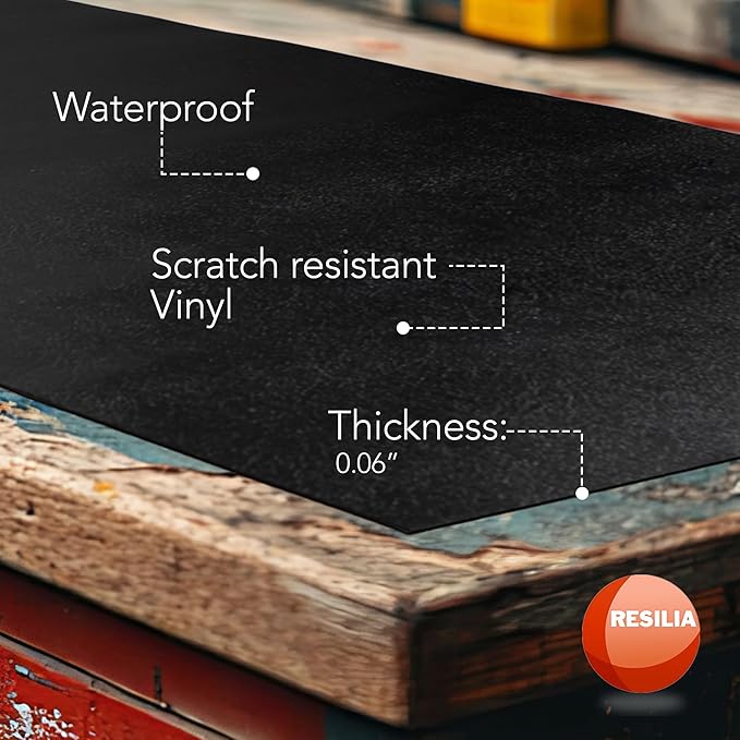 RESILIA Work Bench Mat - 24" X 96" X 0.06" Scratch-Resistant PVC Mats - Protect Your Workbench, Table, or Tool Station from Painting, Woodworking, Crafting, Building, & More, Black, Made in USA