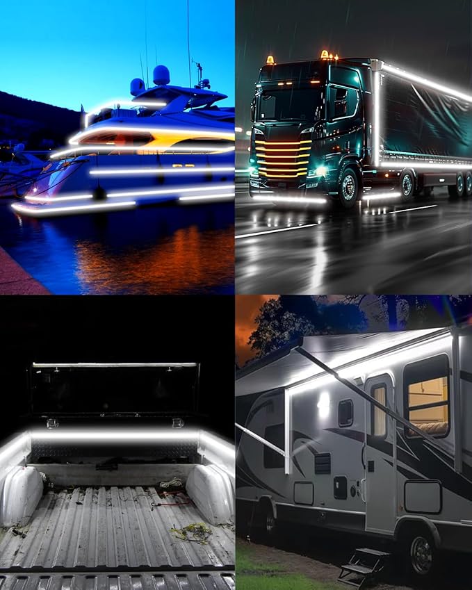 RV Awning Lights 12vdc 13ft/4m White LED Strip Camper Waterproof IP67 Motorhome Travel Trailer Canopy Outdoor RV Underglow Exterior Tape Lights