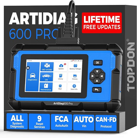 TOPDON ArtiDiag600 Pro, OBD2 Scanner Diagnostic Tool for All Systems, Code Reader Scan Tool with 9 Essential Maintenance Functions, Upgraded Version of AD600S/AD500, Lifetime Free Update